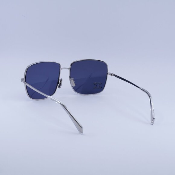 Celine CL40284U 16V Sunglasses Palladium Square Frame, Blue Lenses